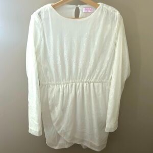 Pink Lily White Sequin Long Sleeve Dress Medium